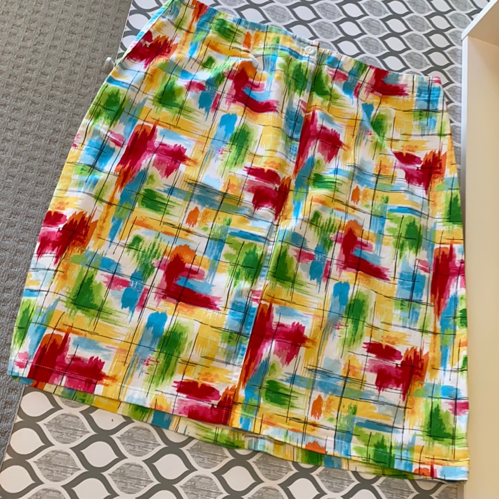 Talbots Vintage  A-line Shirt in blue, green, yellow, orange with black hatching